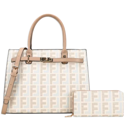 2pc Monogram Front Lock Satchel with Wallet
