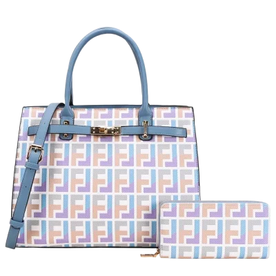 2pc Monogram Front Lock Satchel with Wallet