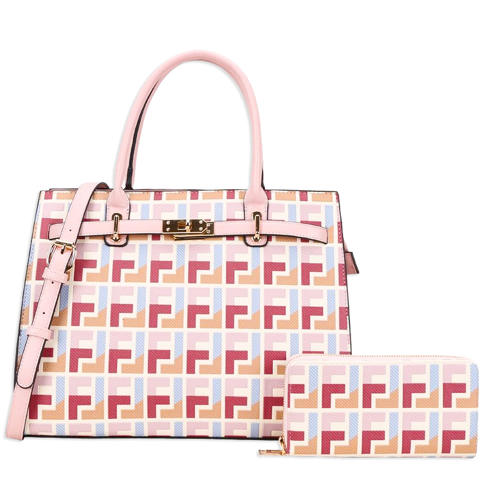 2pc Monogram Front Lock Satchel with Wallet