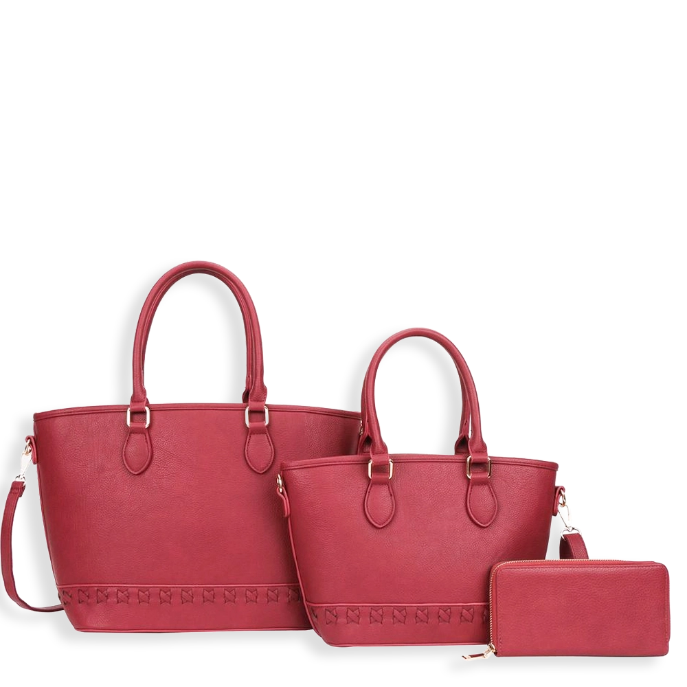 3pc Embroided Satchel with Wallet & Medium Satchel