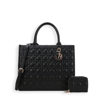 2pc Quilted Bag with Tag & Wallet