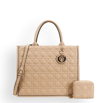 2pc Quilted Bag with Tag & Wallet