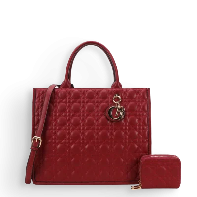 2pc Quilted Bag with Tag & Wallet