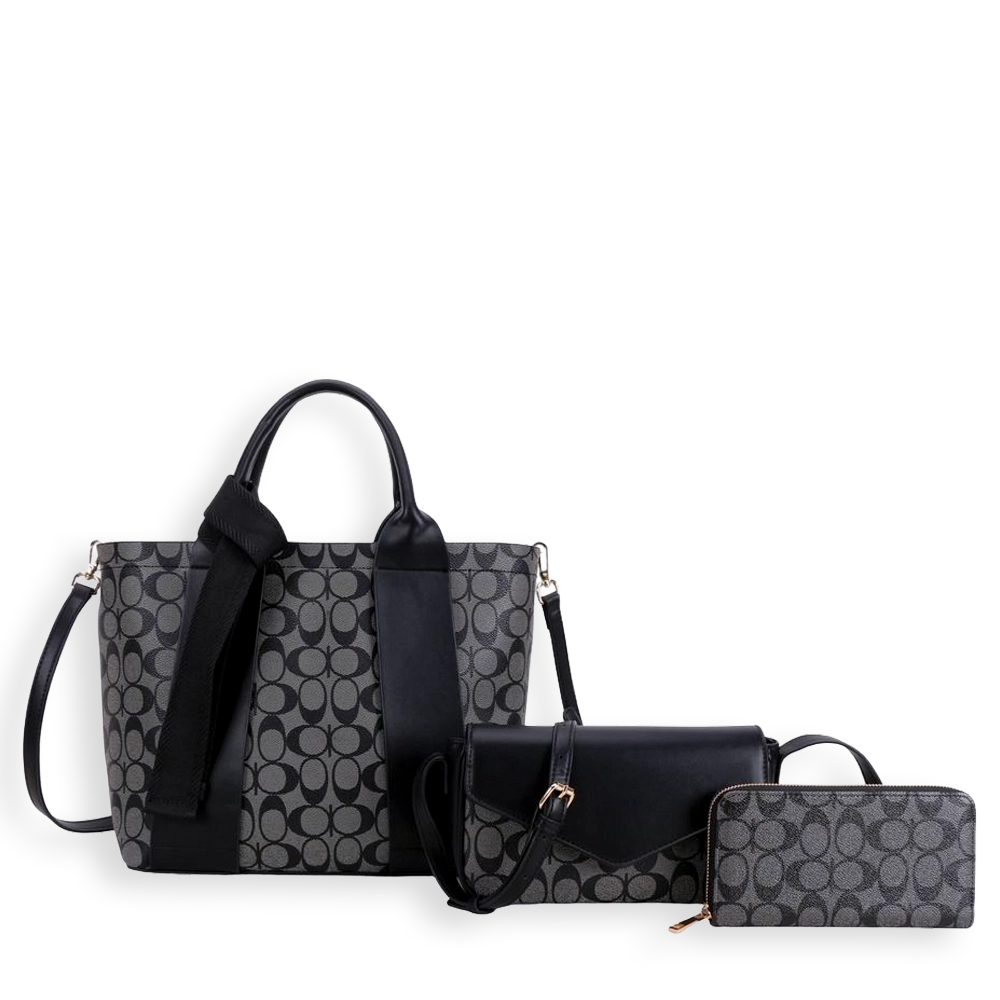 3pc Half Moon Double Stripe Bag with Wallet & Crossbody