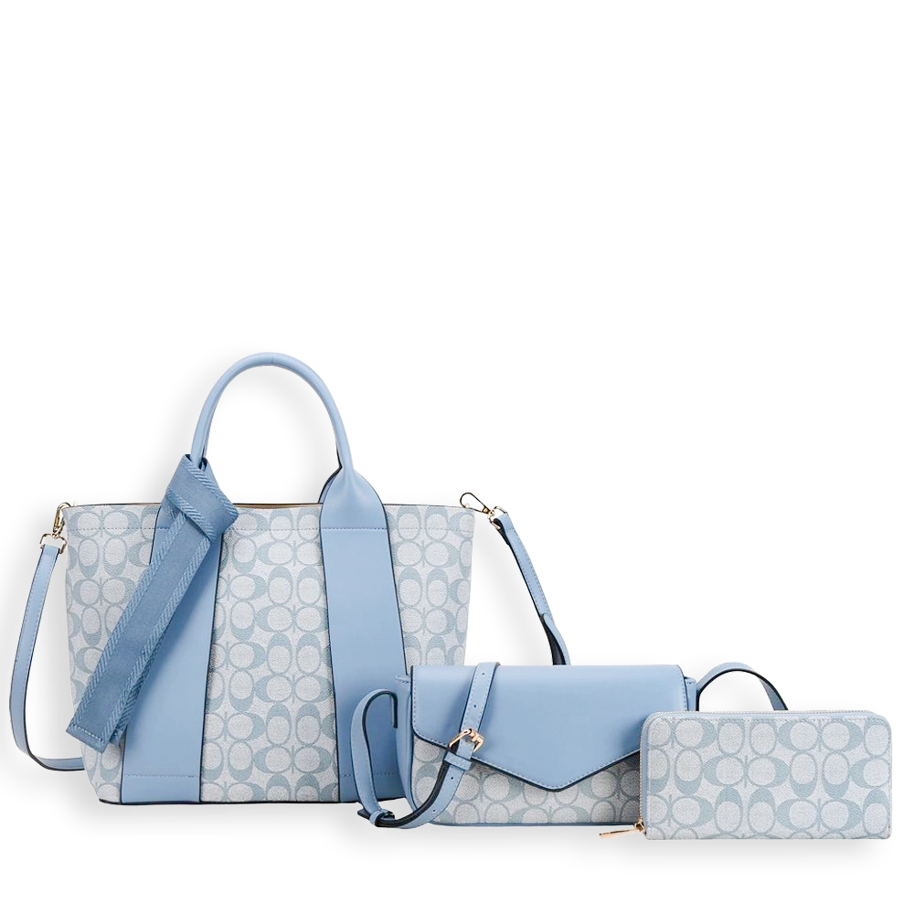 3pc Half Moon Double Stripe Bag with Wallet & Crossbody