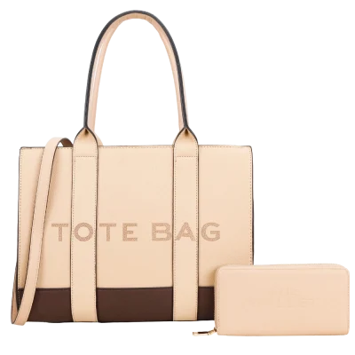 2pc XL Leather Tote Bag with Wallet