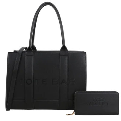 2pc XL Leather Tote Bag with Wallet