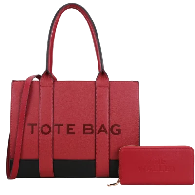 2pc XL Leather Tote Bag with Wallet