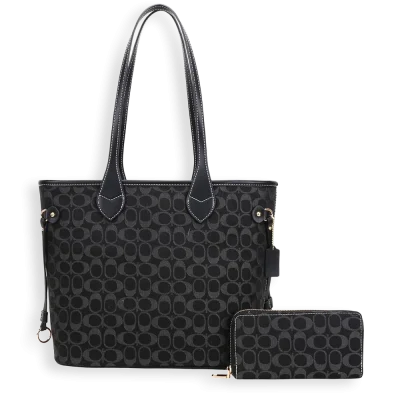 2pc Denim Half Moon Tote with Wallet