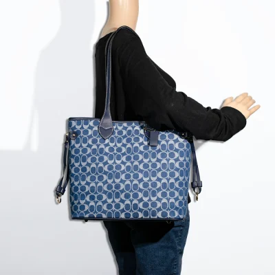2pc Denim Half Moon Tote with Wallet