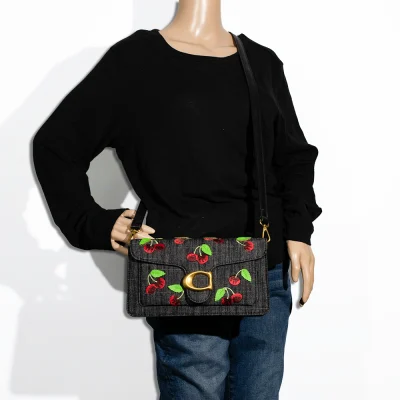 2pc Denim Half Moon Cherry Shoulder-Crossbody with Wallet
