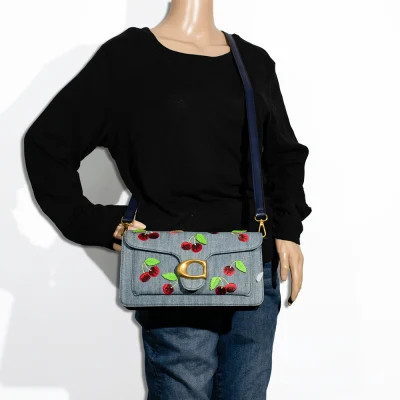 2pc Denim Half Moon Cherry Shoulder-Crossbody with Wallet
