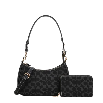 2pc Denim Half Moon Shoulder-Crossbody with Wallet