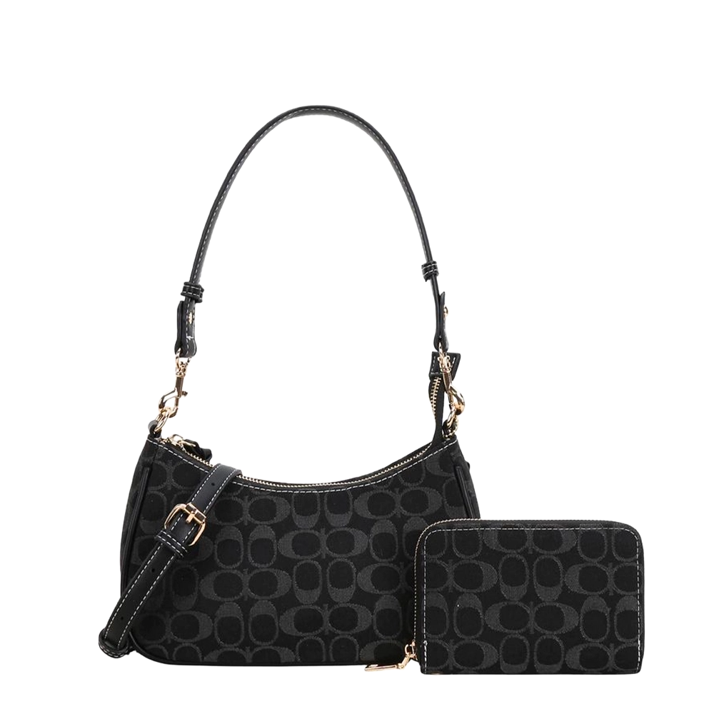 2pc Denim Half Moon Shoulder-Crossbody with Wallet