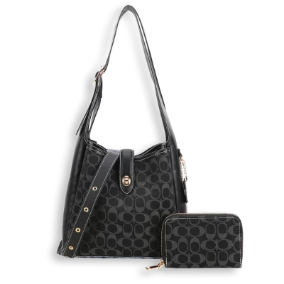 2pc Denim Half Moon Shoulder-Crossbody with Wallet