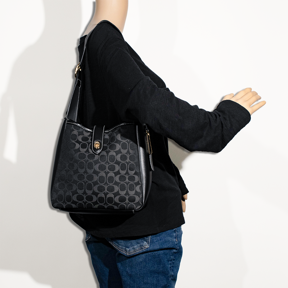 2pc Denim Half Moon Shoulder-Crossbody with Wallet