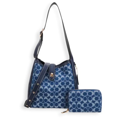 2pc Denim Half Moon Shoulder-Crossbody with Wallet