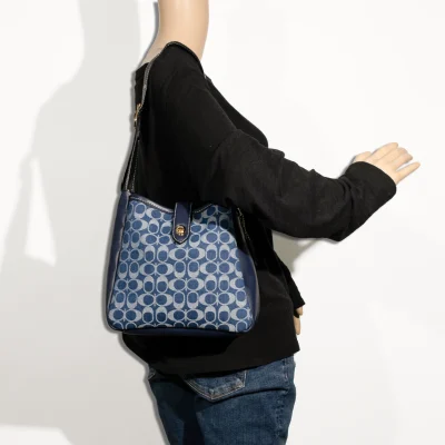2pc Denim Half Moon Shoulder-Crossbody with Wallet
