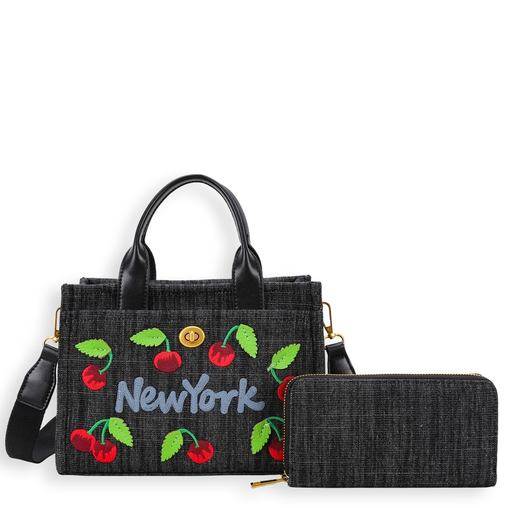 2pc NY Cherry Tote with Wallet