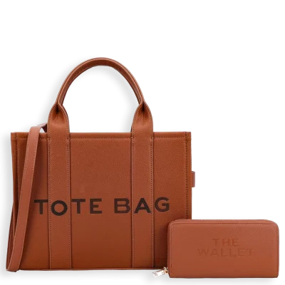 2pc Large Leather Tote Bag with Wallet