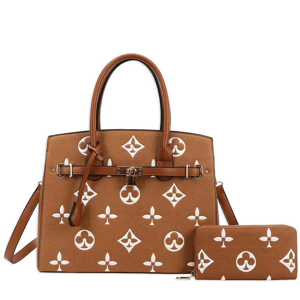 2pc Spade Lock Charm Satchel with Wallet
