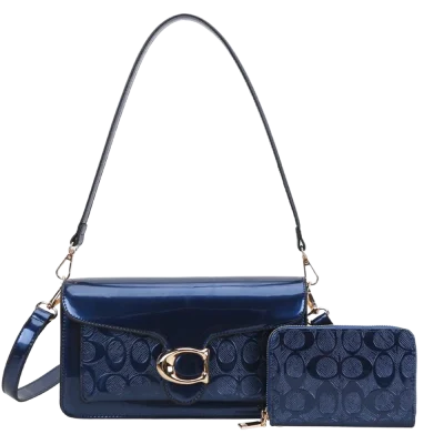 2pc Half Moon Patent Shoulder-Crossbody with Wallet
