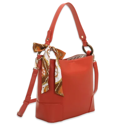 Bucket Shoulder Bag with Scarf