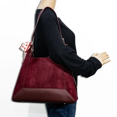 2pc Suede Shoulder Bag with Cosmetic Bag