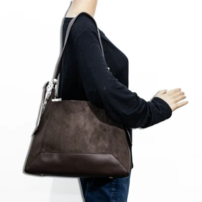 2pc Suede Shoulder Bag with Cosmetic Bag