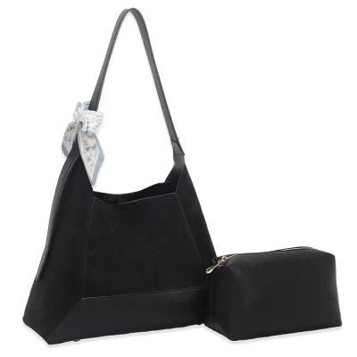 2pc Suede Shoulder Bag with Cosmetic Bag