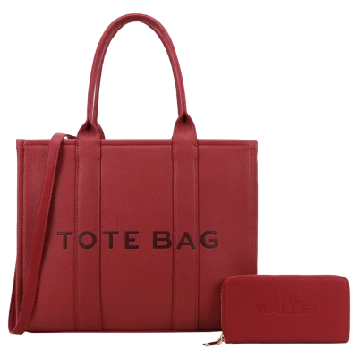 2pc Large Leather Tote with Wallet