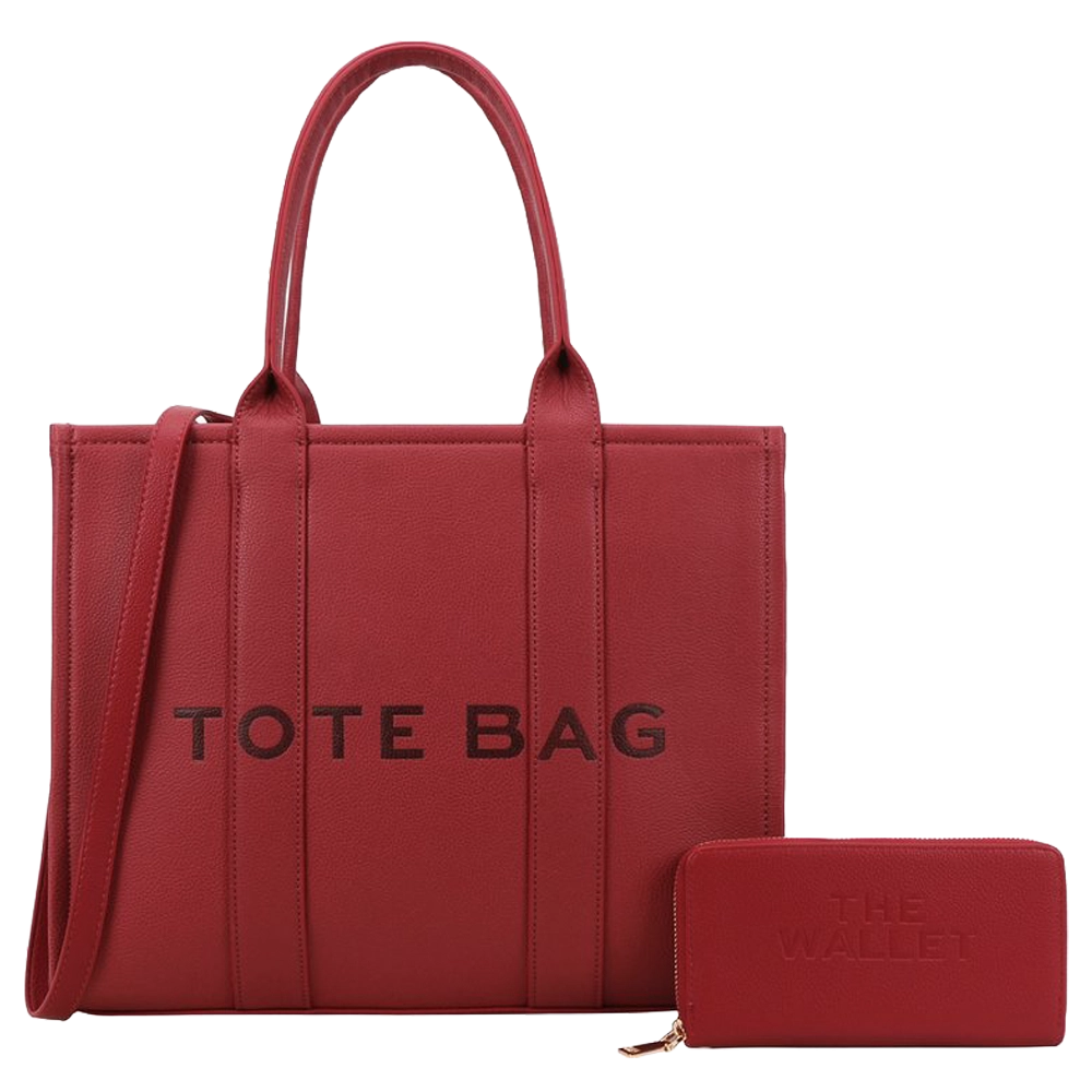 2pc Large Leather Tote with Wallet