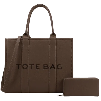 2pc Large Leather Tote with Wallet