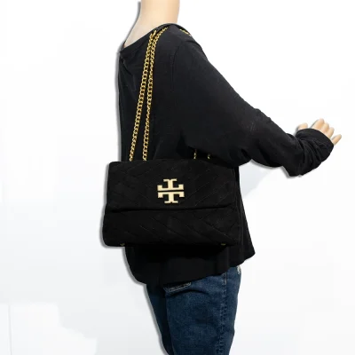Suede Quilted Logo Shoulder Bag
