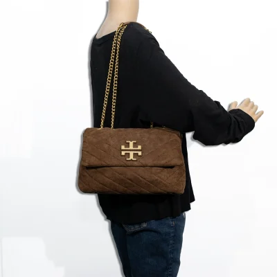 Suede Quilted Logo Shoulder Bag