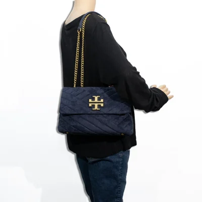 Suede Quilted Logo Shoulder Bag