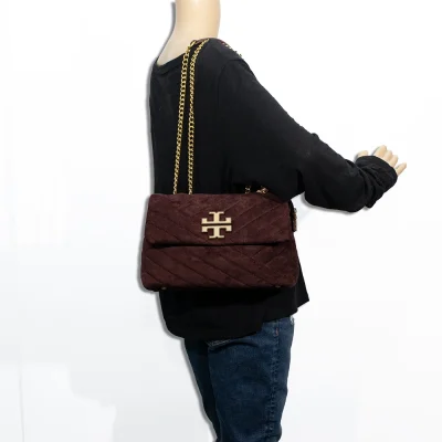 Suede Quilted Logo Shoulder Bag