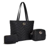3pc Quilted Chevron Tote with Wallet & Crossbody