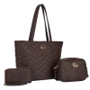 3pc Quilted Chevron Tote with Wallet & Crossbody
