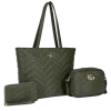 3pc Quilted Chevron Tote with Wallet & Crossbody