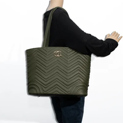 3pc Quilted Chevron Tote with Wallet & Crossbody