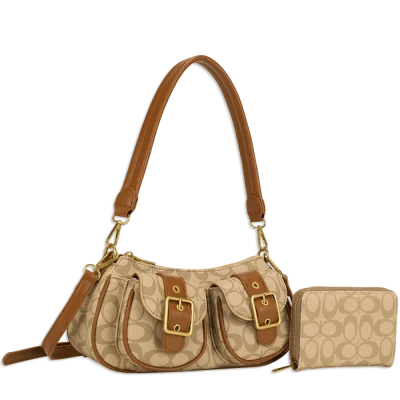 2pc Double Buckle Shoulder Bag with Wallet