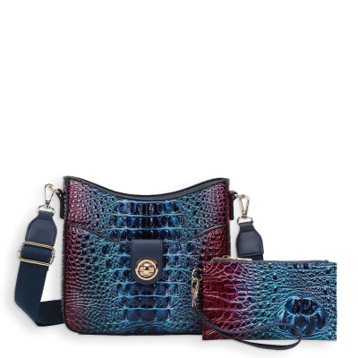 2pc 2 Tone Croc Crossbody with Pouch