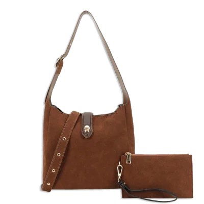 2pc Suede Slouchy Hobo with Pouch