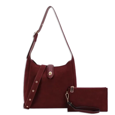 2pc Suede Slouchy Hobo with Pouch