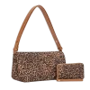 2pc Suede Front Flap Shoulder Bag with Wallet