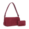 2pc Suede Front Flap Shoulder Bag with Wallet