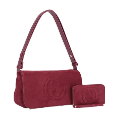 2pc Suede Front Flap Shoulder Bag with Wallet