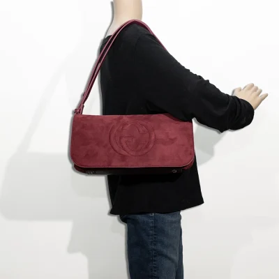 2pc Suede Front Flap Shoulder Bag with Wallet
