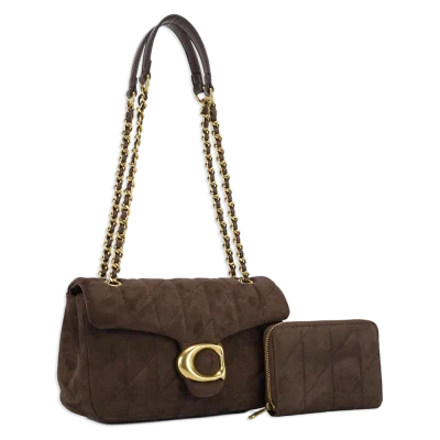 2pc Suede Half Moon Quilted Shoulder-Crossbody with Wallet